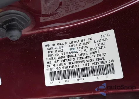 2014 Honda Accord Sport z USA, uszkodzony, nr VIN 1HGCR2F5XEA039862